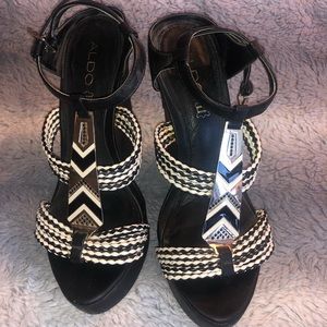 Aldo Black Wedge Sandals